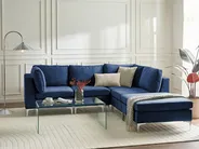 Modular Corner Sofa 4 Seater EVJA with Ottoman Velvet Navy Blue Left Hand_859931