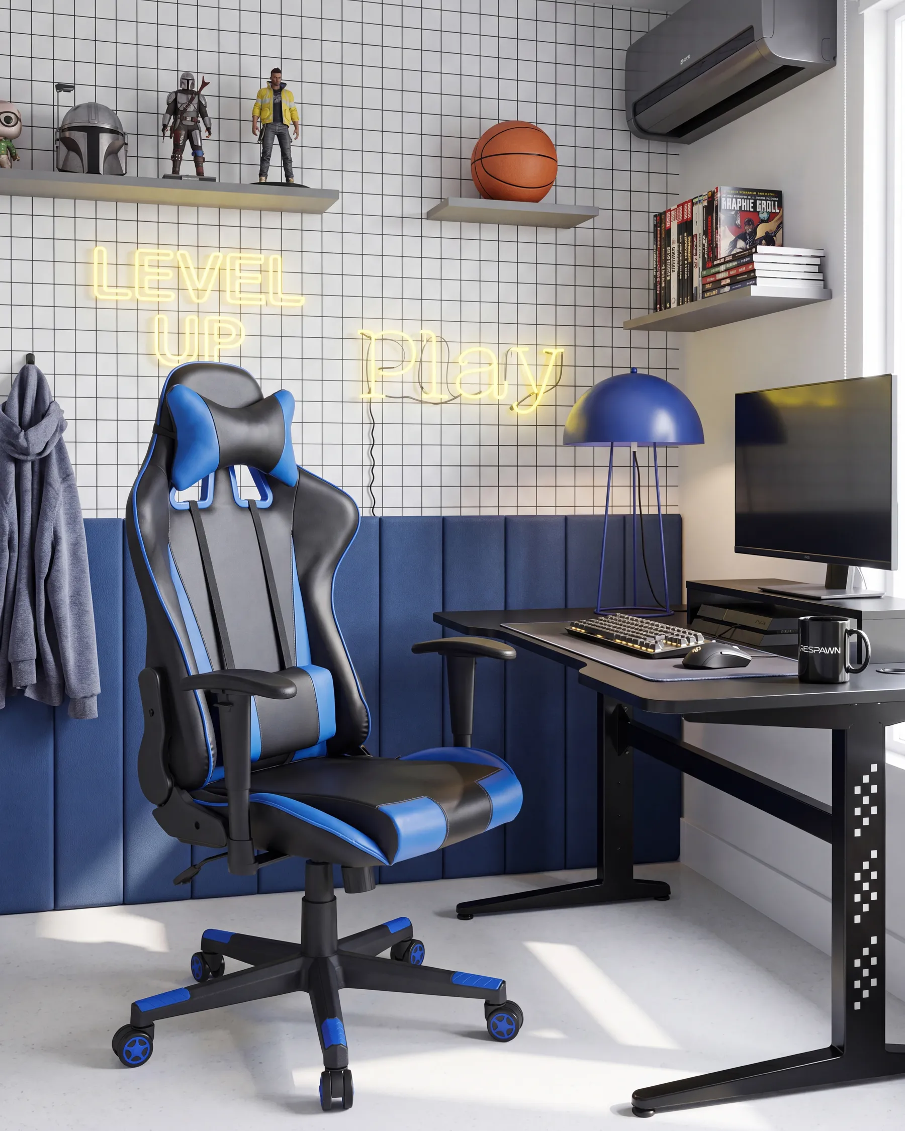 Kontorsstol GAMER Konstläder Mörkblå_738195