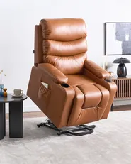 Electric Recliner Chair ETER Faux Leather Golden Brown_1074012