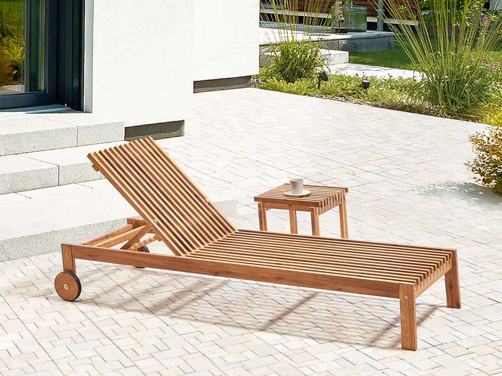 Sun Lounger BELLANO Reclining Acacia Wood Brown