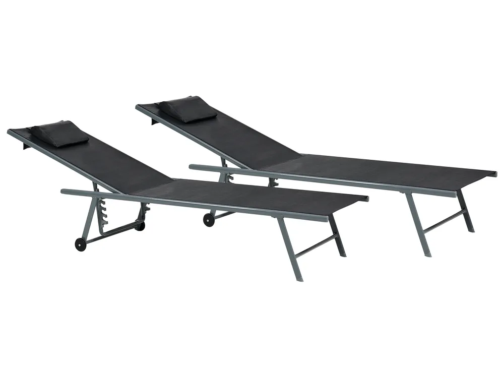 Set of 2 Sun Loungers SORONI Reclining Metal Black