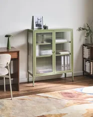 Glass Display Sideboard LERRYN 90 cm Metal Green_1080519