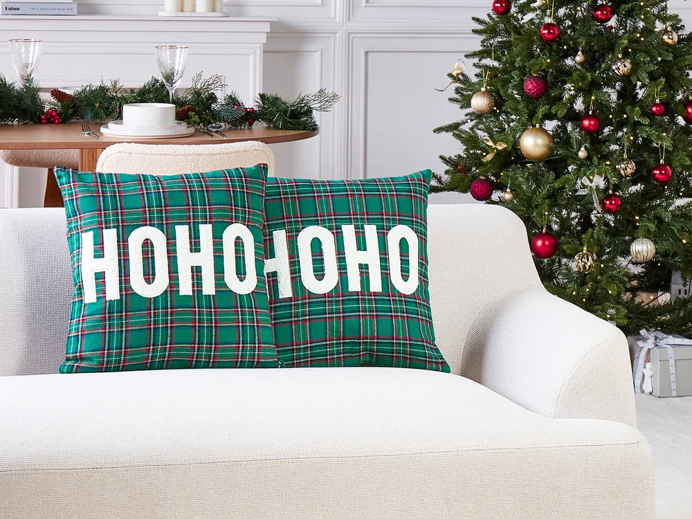 Set of 2 Decorative Cushions JOYCANDY 45 x 45 cm Green Christmas Motif