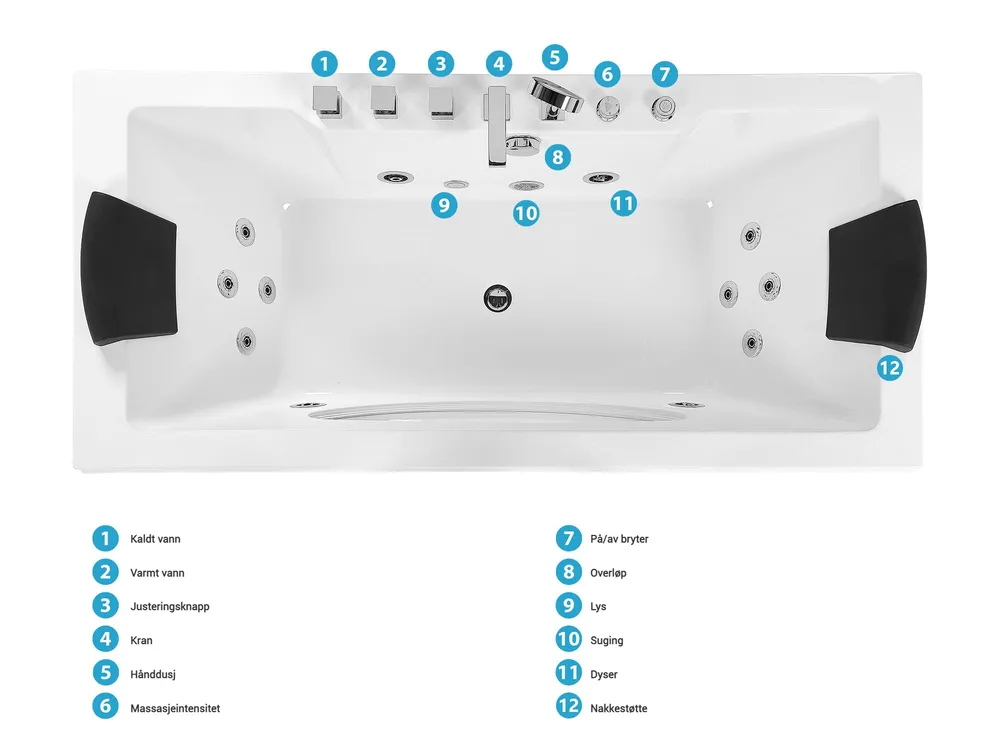 Hjørneboblebad med LED HAWES II 180 x 80 cm Hvit_808733