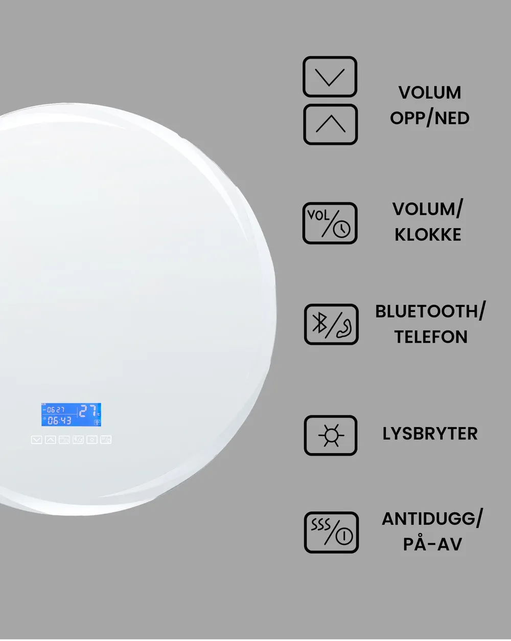LED-baderomsspeil TANAY 60 cm 60 cm Med innebygd Bluetooth-høyttaler Sølv_940468