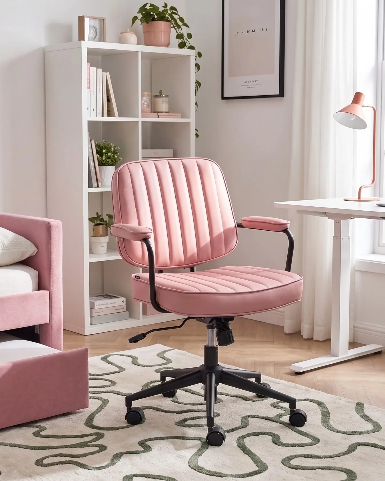 Desk Chair BERNE Faux Leather Pastel Pink_1077512