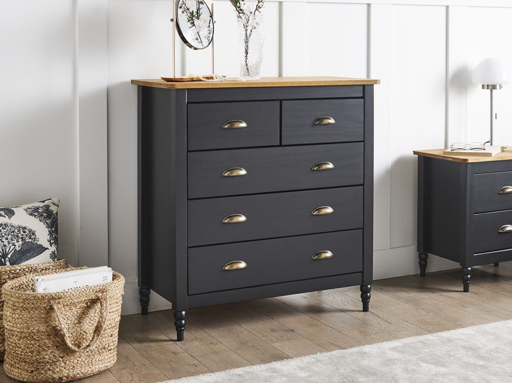 5 Drawer Chest SHILLINGTON Pine Wood Black