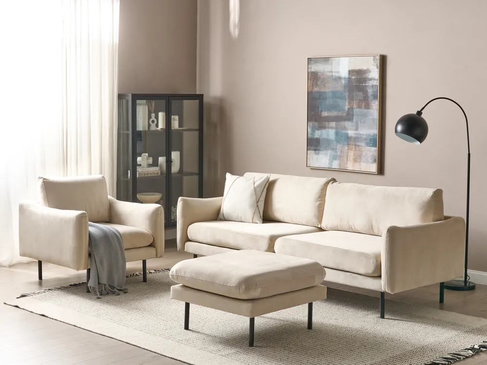 Living Room Set 5 Seater VINTERBRO with Ottoman Velvet Light Beige