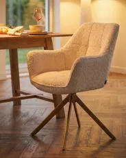 Dining Chair Swivel HAYDEN Boucle Light Beige_1047070