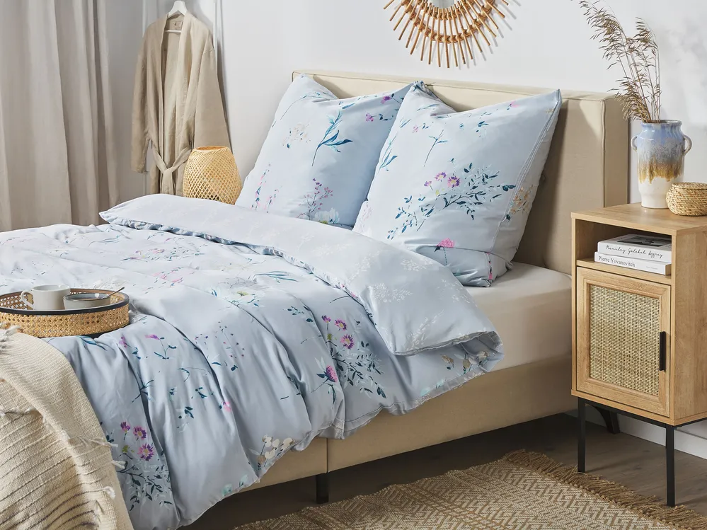 Duvet Cover Set EVERGREEN 200 x 220 cm Sateen Cotton Light Blue