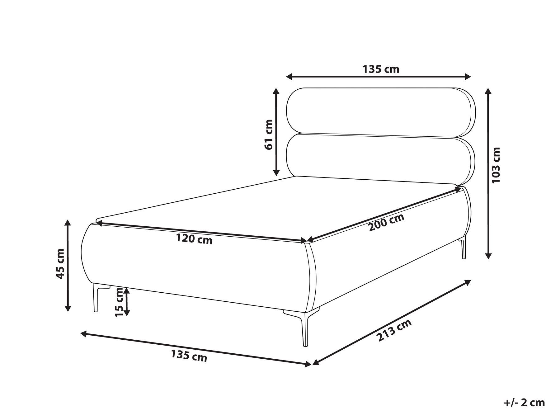 Bed Velvet LESSAY 120 x 200 cm (EU Small Double) Light Beige_1124978