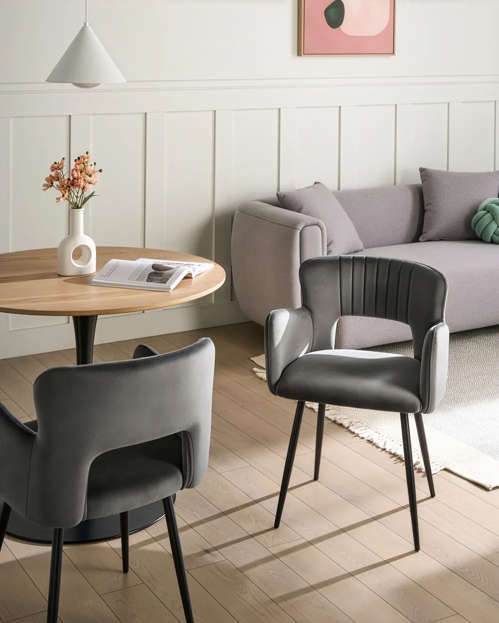 Set of 2 Dining Chairs SANILAC Velvet Dark Grey