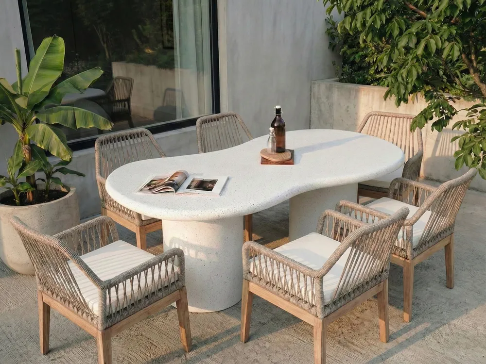Garden Dining Table SIRMIONE 200 cm 110 cm Terrazzo Effect White