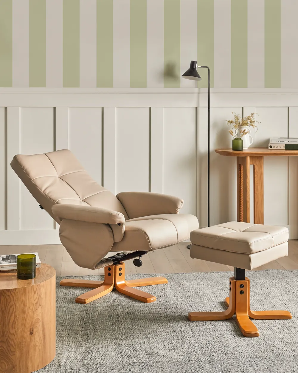 Reclinerfåtölj EPSE med fotpall Konstläder Beige_1003247