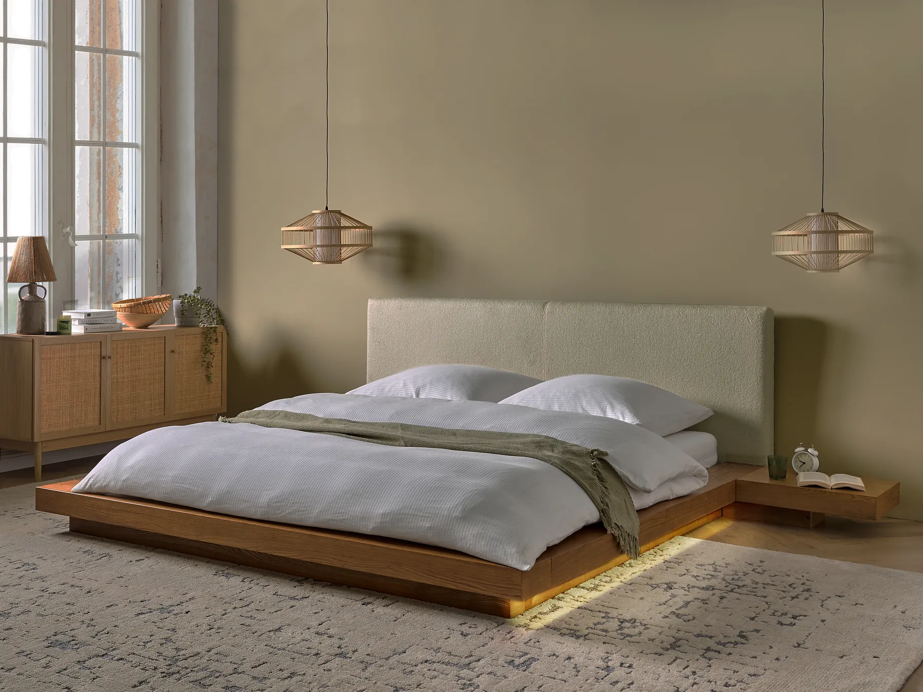 Sänky LED-valolla Buklee ZEN 180 x 200 cm LED-valo Luonnollinen saarniviilu_931238