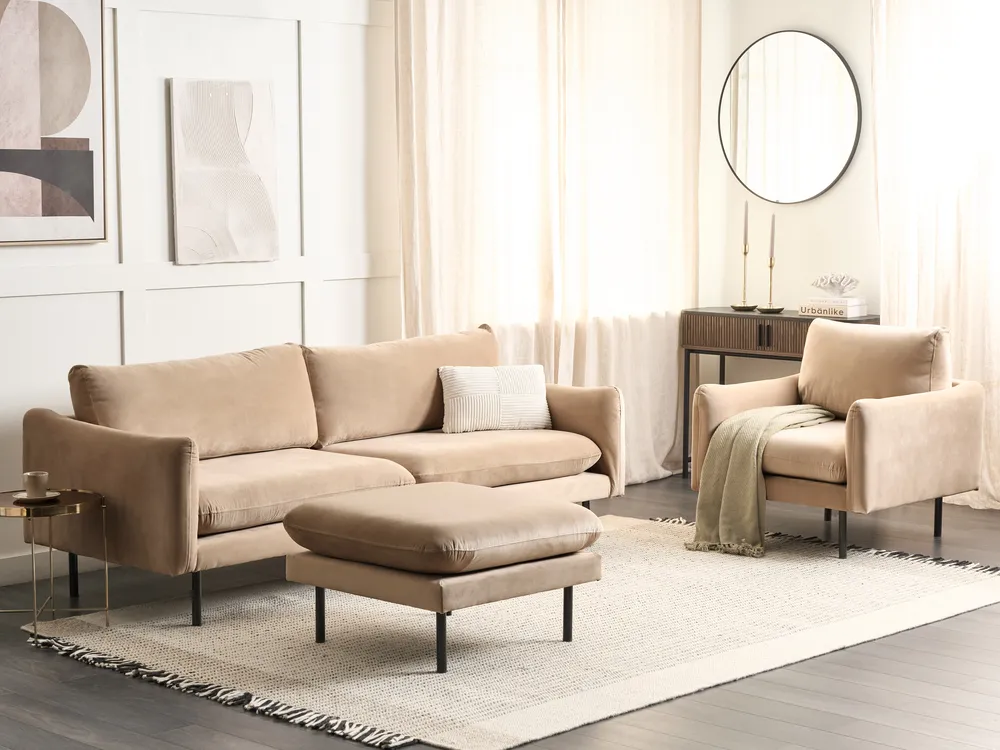 Living Room Set 5 Seater VINTERBRO with Ottoman Velvet Beige