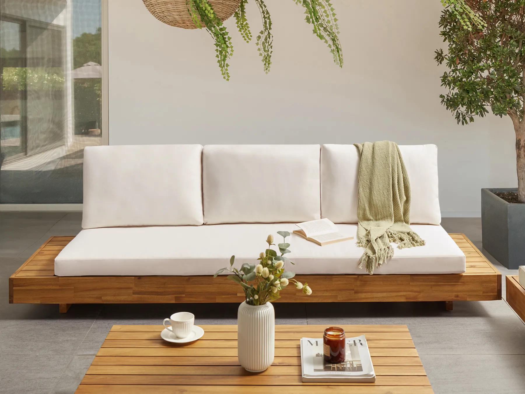 Garden Sofa 3 Seater MARETTIMO Certified Acacia Wood Off-White_953703