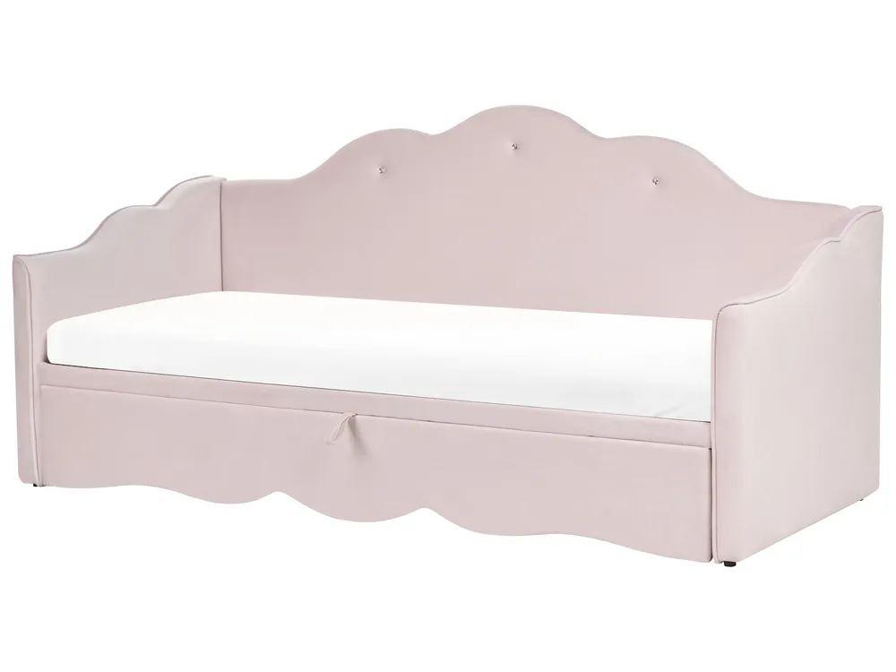 Sänky lisävuoteella Sametti LORETTE 90 x 200 cm Pastellipinkki_1080962