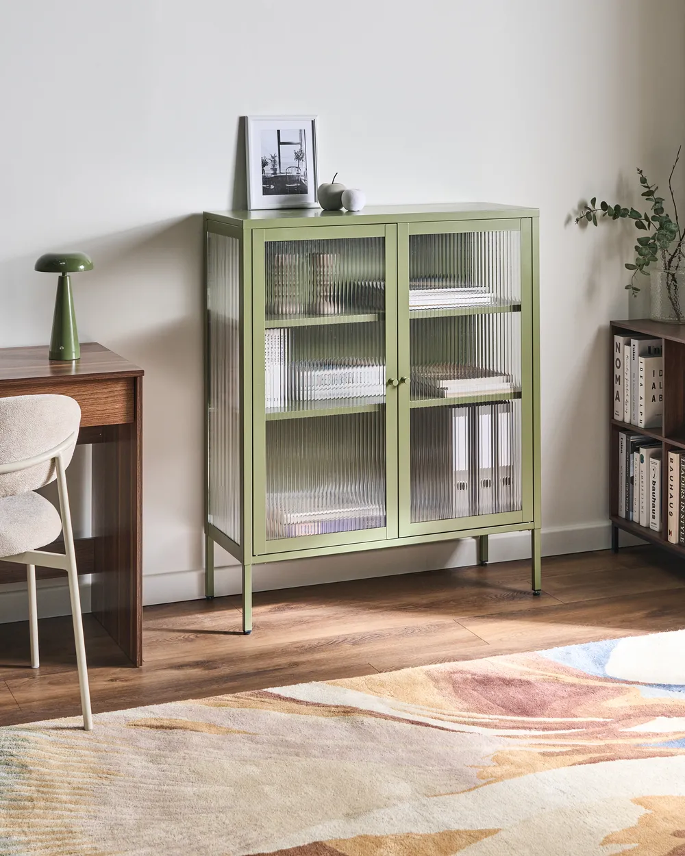 Glass Display Sideboard LERRYN 90 cm Metal Green_1080519