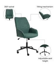 Office Chair CASTILE Faux Linen Dark Green_1072530
