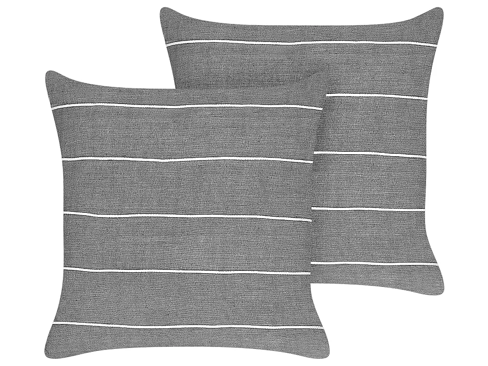 Set med 2 prydnadskuddar MILAS 50 x 50 cm Linne Grå Randigt_1183843