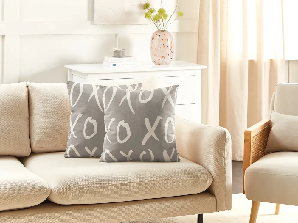 Set of 2 Decorative Cushions TELOPEA 45 x 45 cm Cotton Grey Text