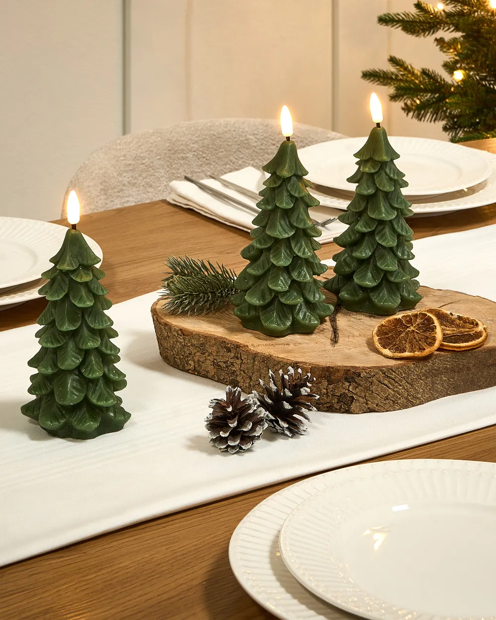 Set of 3 LED Candles VELOURA 16 cm Christmas Tree Green_1015939