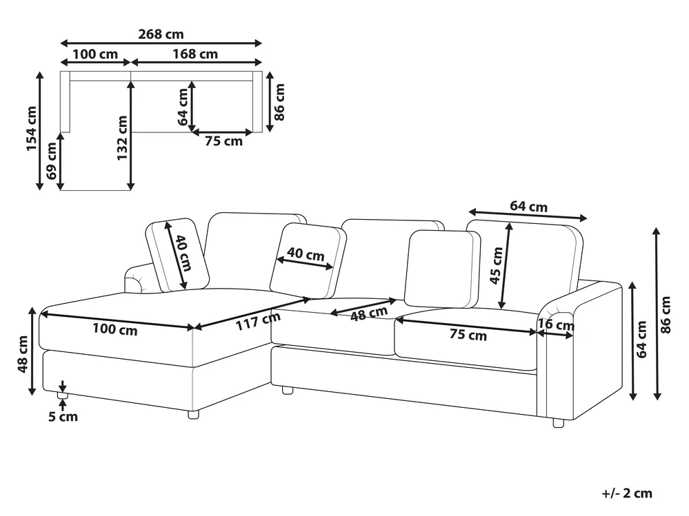 Corner Sofa 4 Seater KOHLO Fabric Light Beige Right Hand_944976