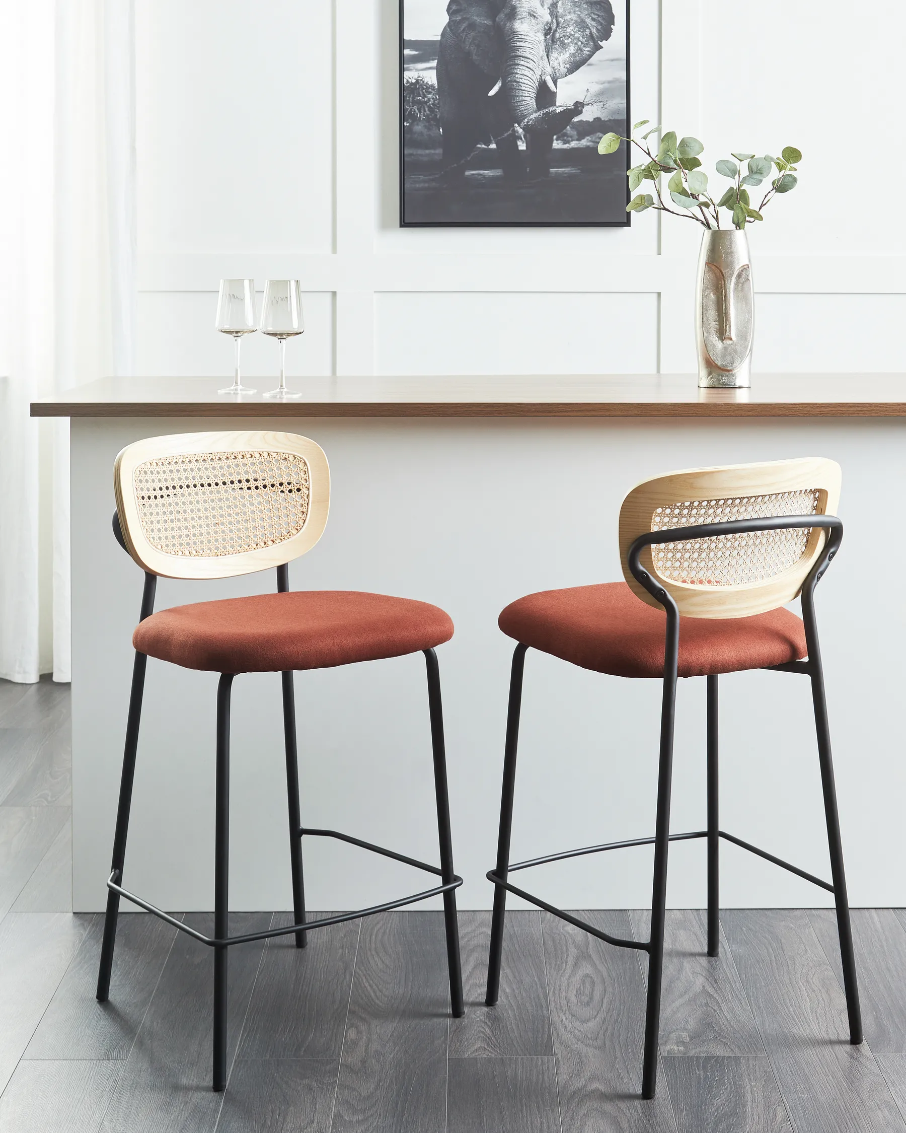 Set of 2 Bar Chairs MAYETTA Rattan Orange_931904