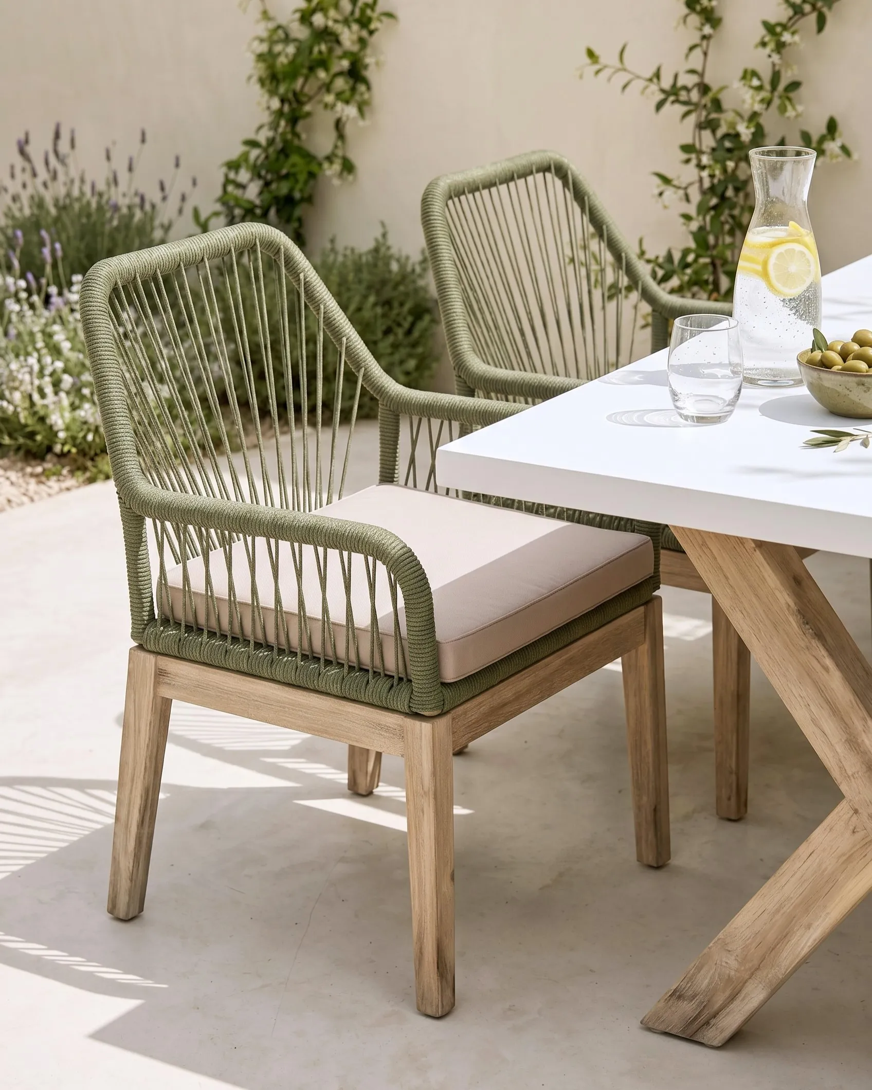 Set of 2 Garden Chairs with Cushions OLBIA Olive Green_1073631