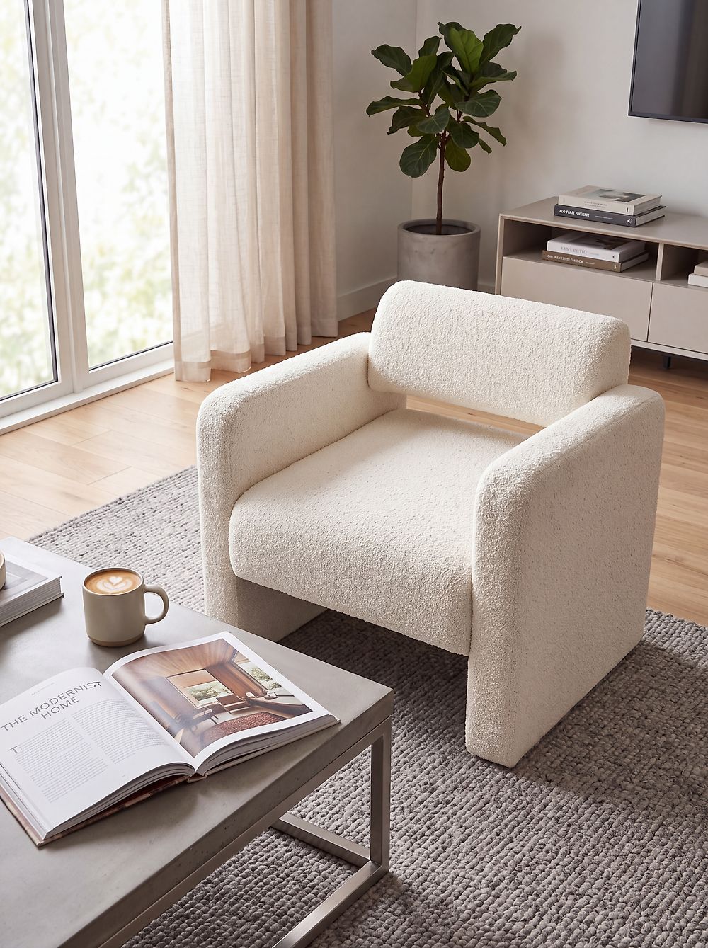 Armchair HALLSBERG Boucle Off-White