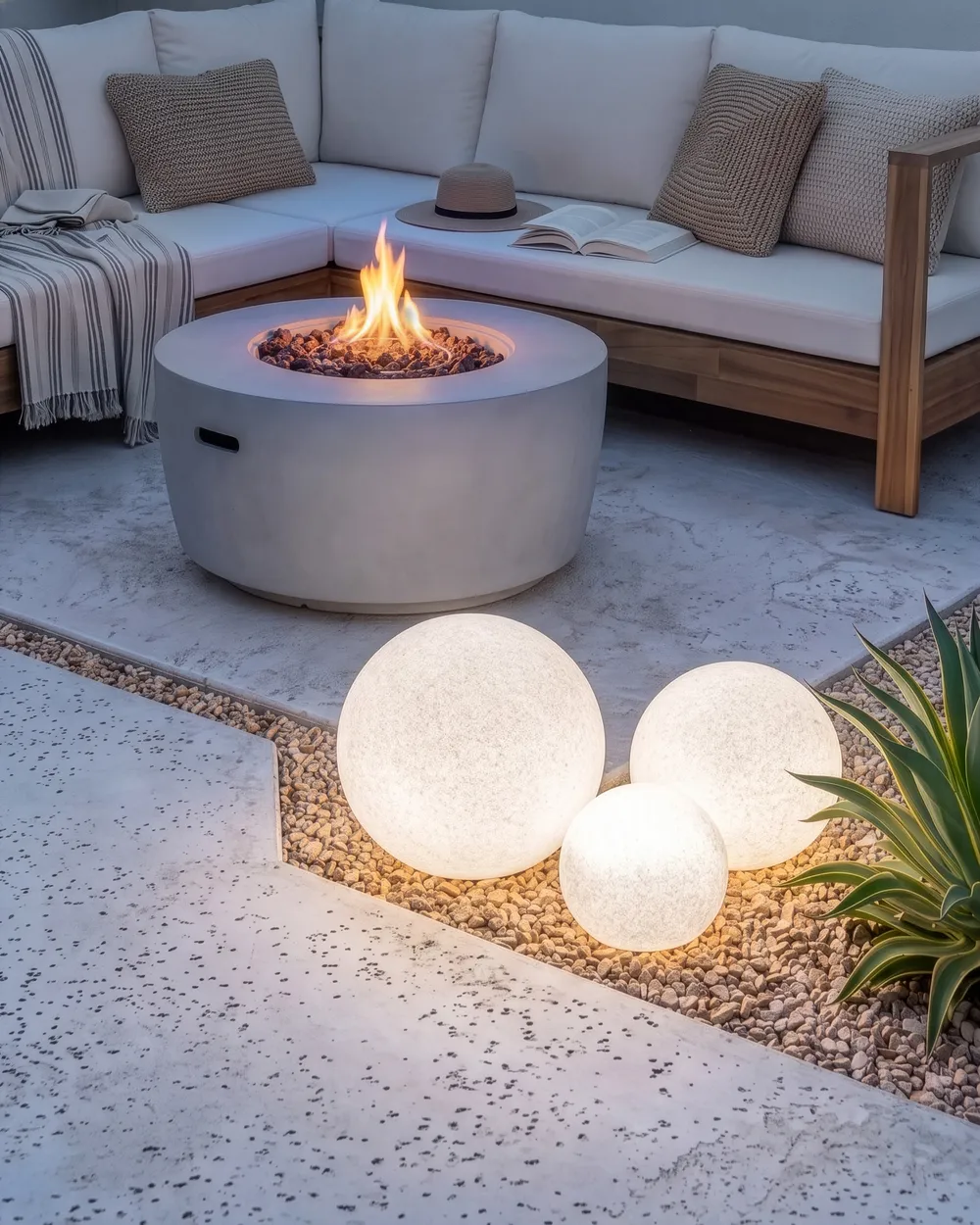 Set of 3 Outdoor LED Ball Lamps DILLONS with Remote Light Grey