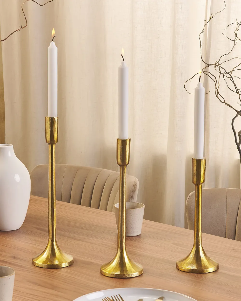 Set of 3 Candle Holders ZIMBABWE 36 cm Metal Gold