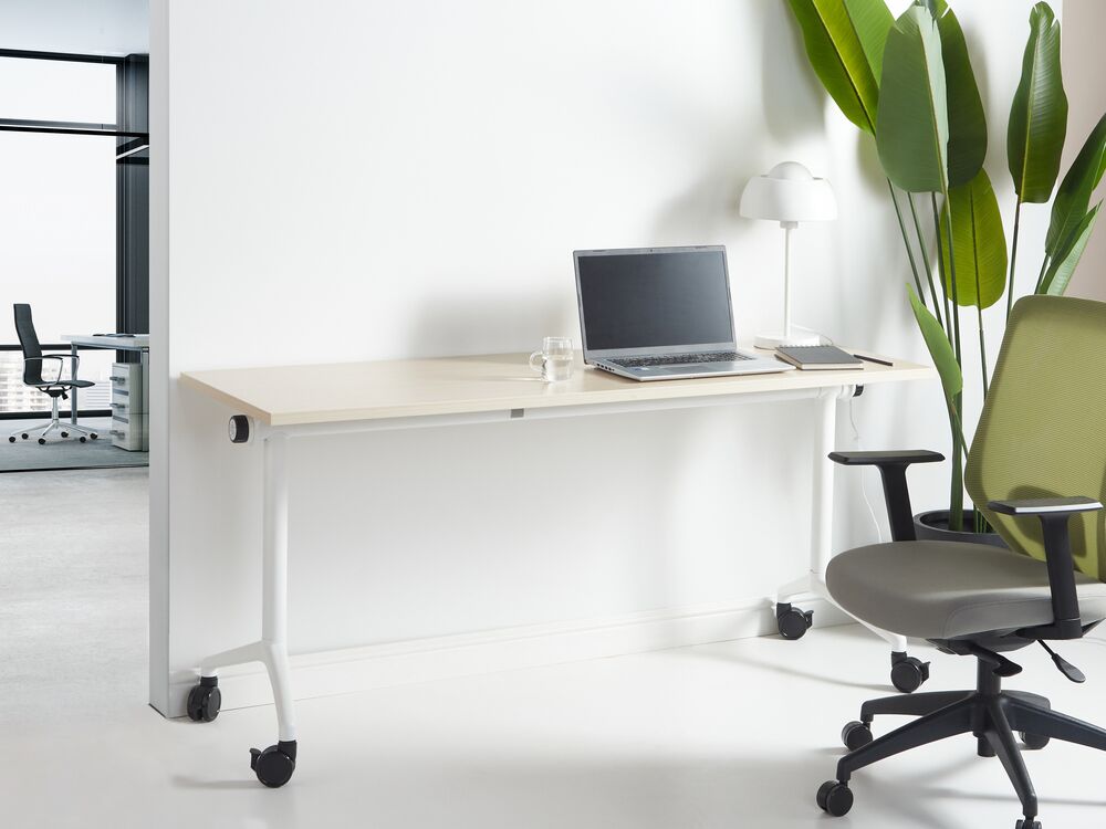 Sammenleggbart skrivebord CAVI 160 cm 60 cm med hjul Lysebrun