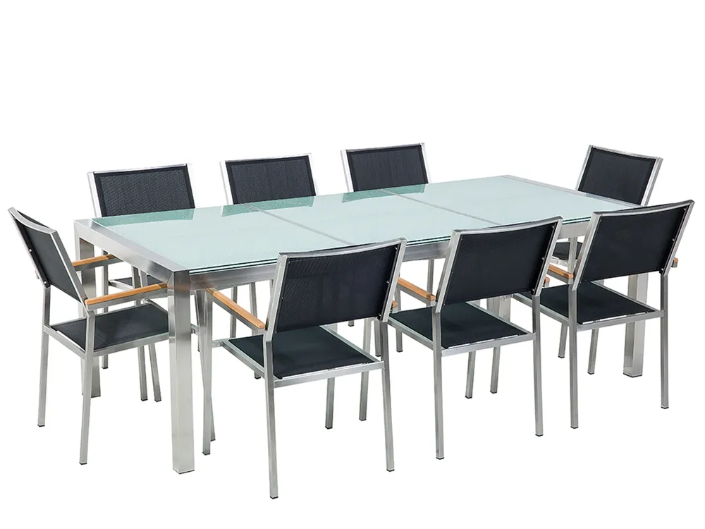 Garden Dining Set 8 Seater GROSSETO Cracked Glass Transparent/ Black