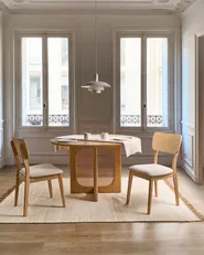 Set of 2 Dining Chairs MINIER Wood Light Brown/ Beige_1013694