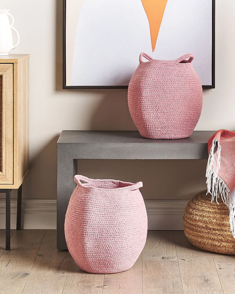 Set of 2 Baskets PANJGUR Cotton Pink