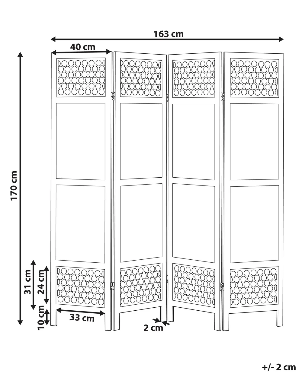 Rumsavdelare med 4 paneler CERTOSA 163 cm 170 cm Ljusbrun_874052