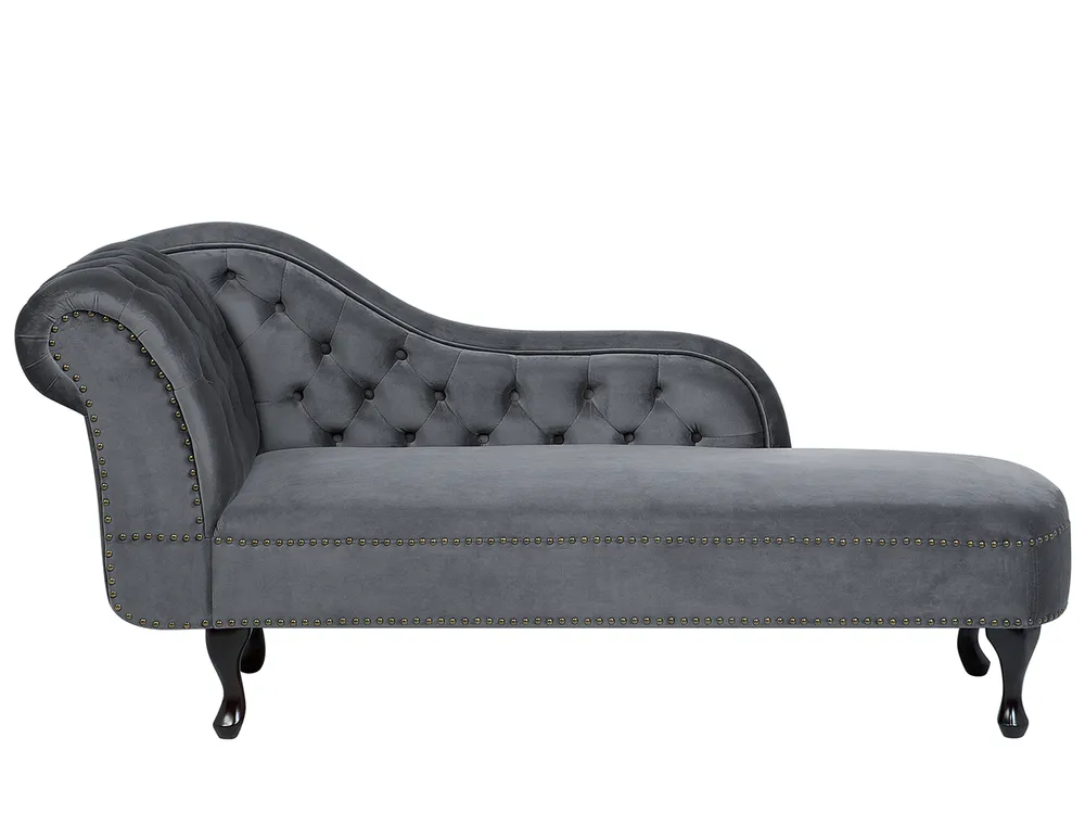 Left-Hand Chaise Longue NIMES Velvet Grey