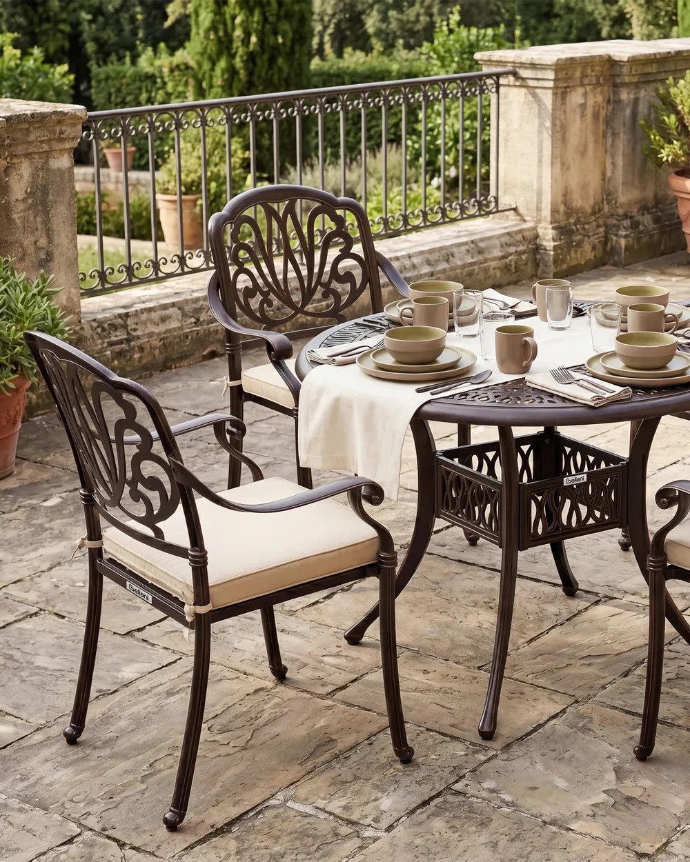 Set of 4 Garden Chairs with Cushions ANCONA Metal Dark Brown_765481