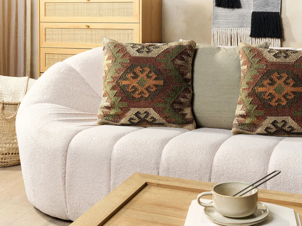 Set of 2 Decorative Cushions ARVEN 45 x 45 cm Jute Brown Oriental Pattern