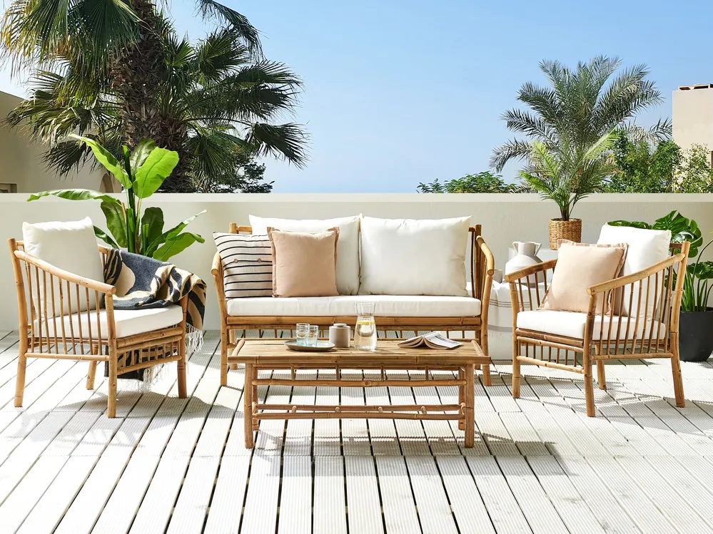 Garden Lounge Set with Table 4 Seater MAGGIORE Bamboo Light Brown