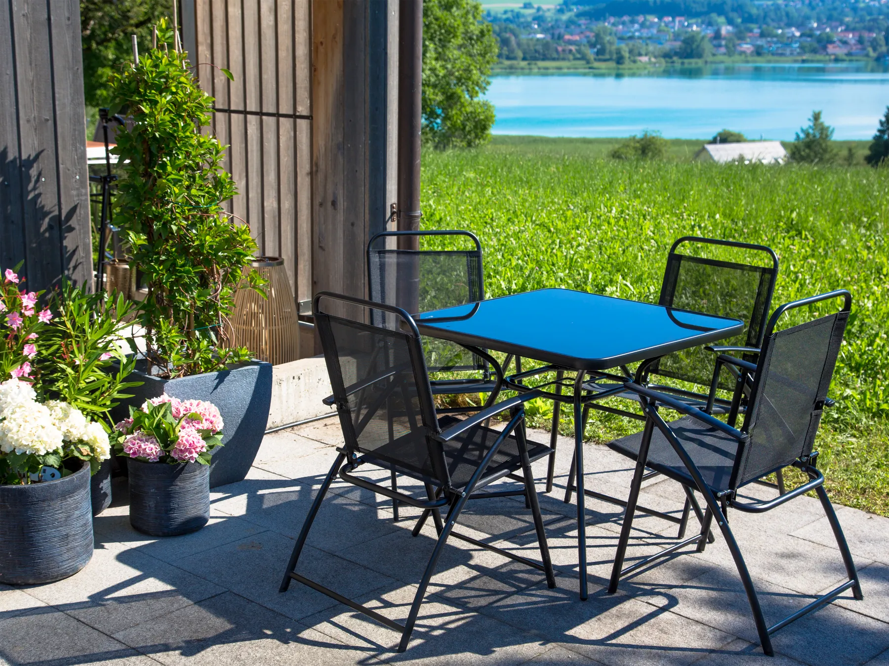 Bistro Table LIVO 80 cm 80 cm Glass Black_729414