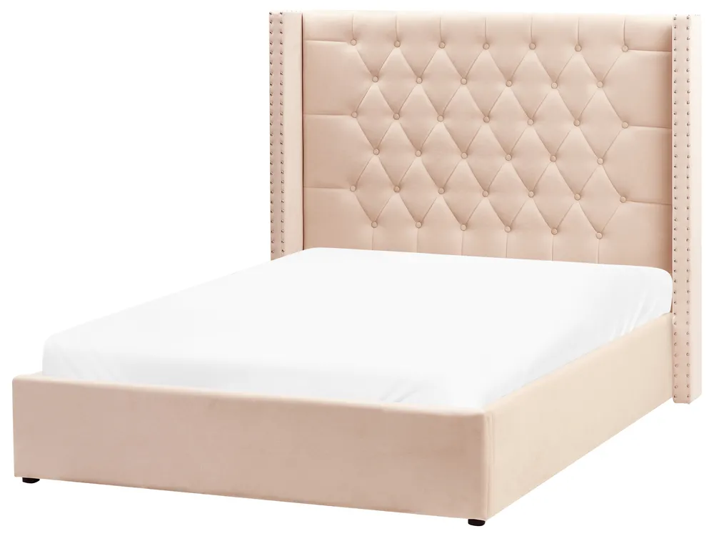 Ottoman Bed LUBBON Velvet Beige 140 x 200 cm (EU Double)_833503