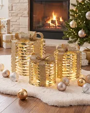 Joulukoristesetti 3 kpl LED-valo SLIVSO 20/25/30 cm Joululahja Kulta_1025347