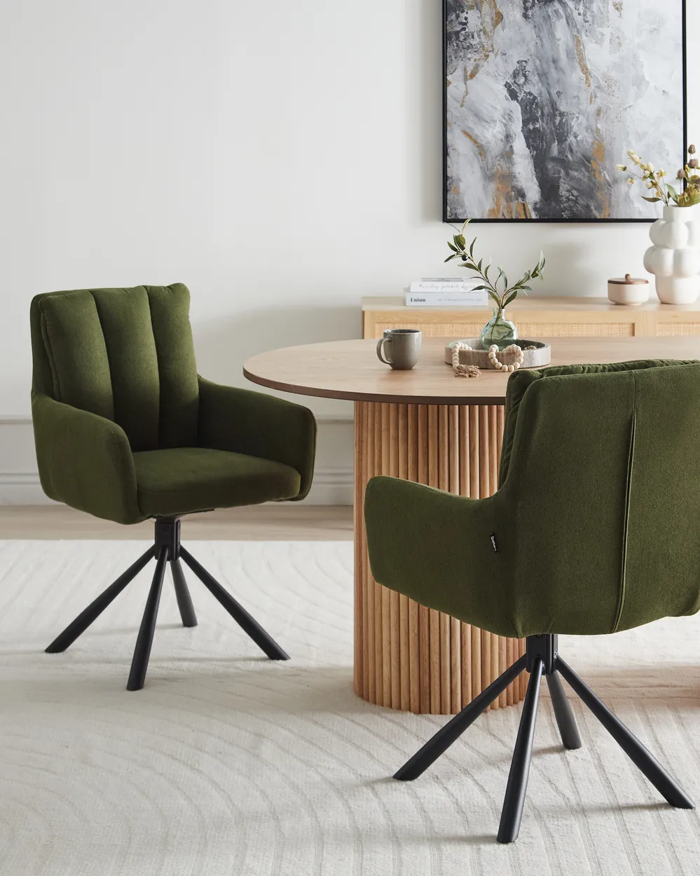 Set of 2 Dining Chairs Swivel SARDOAL Fabric Dark Green