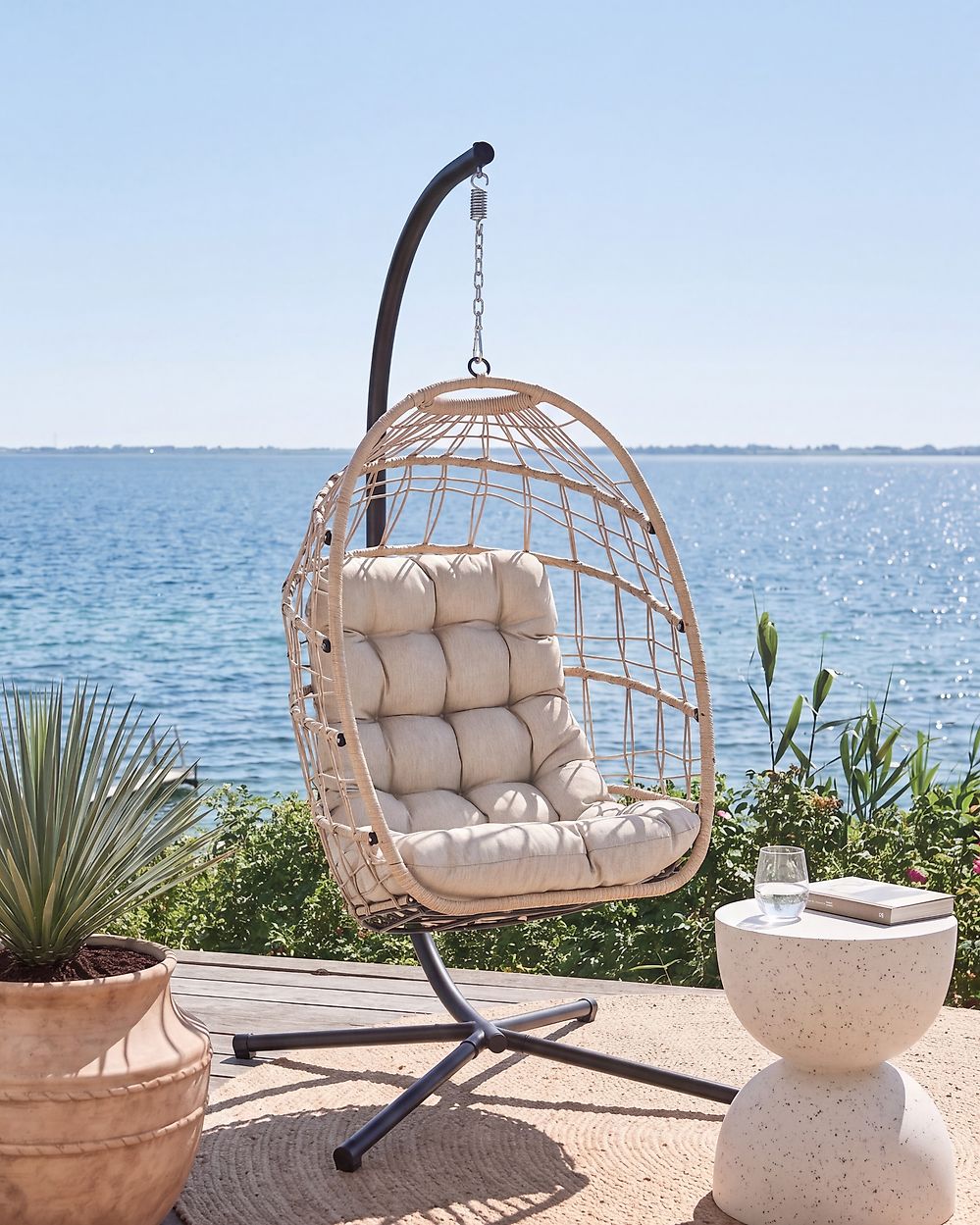 Hanging Chair with Stand MORNESE Metal Natural
