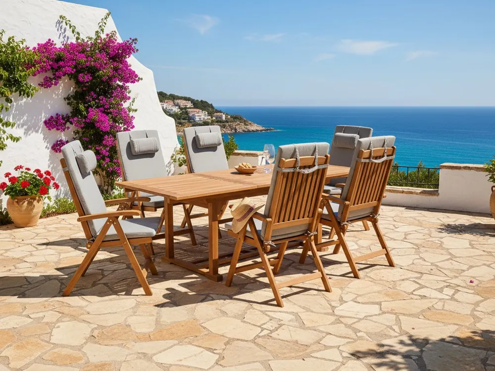 Garden Dining Set 6 Seater JAVA PREMIUM Acacia Wood Grey Melange