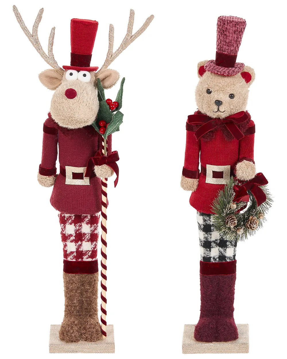 Set of 2 Figurines MATALA 61/64 cm Bear Reindeer Red_1156696