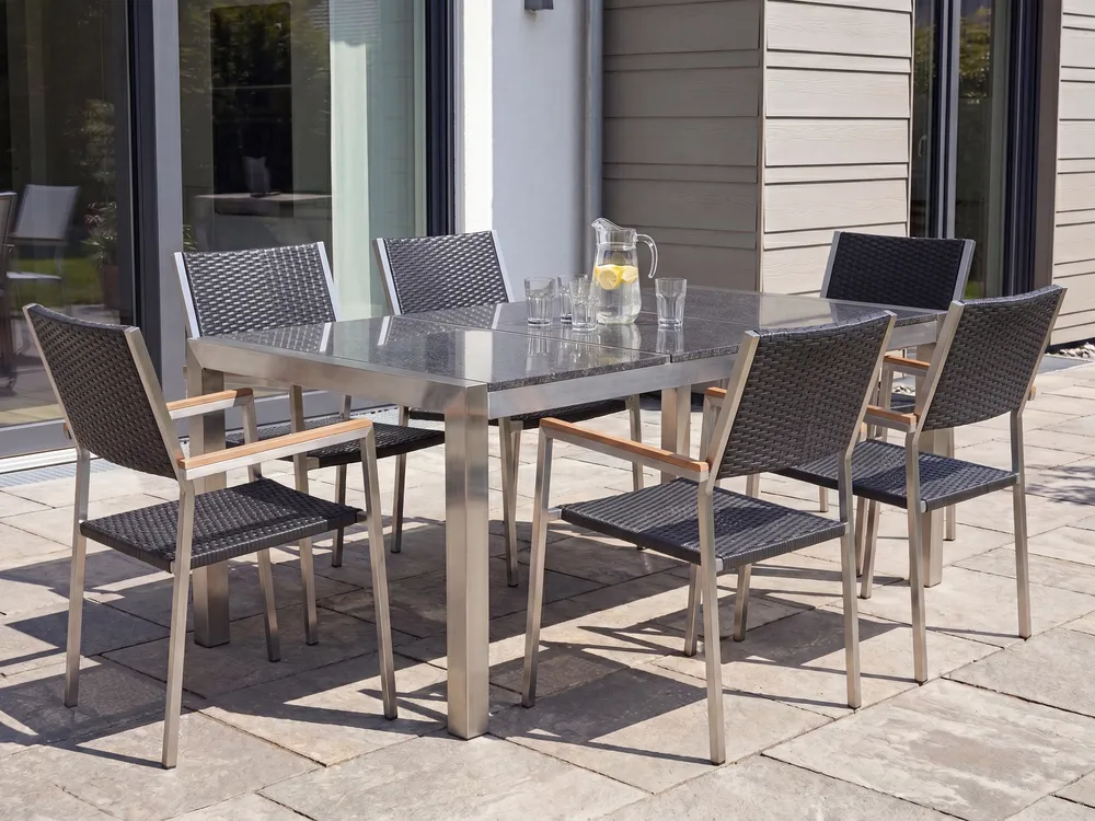 Garden Dining Table GROSSETO 180 cm 90 cm Granite Polished Grey